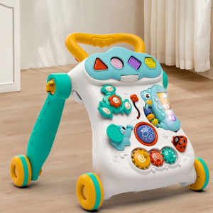 Summer Infants Toys Foldable Baby Walker, Adjustable Height Anti-Rollover Plastic Walker with Music, Lightweight Learning Walking Aid for Infants 0-6 Months, Supports up to 20KG