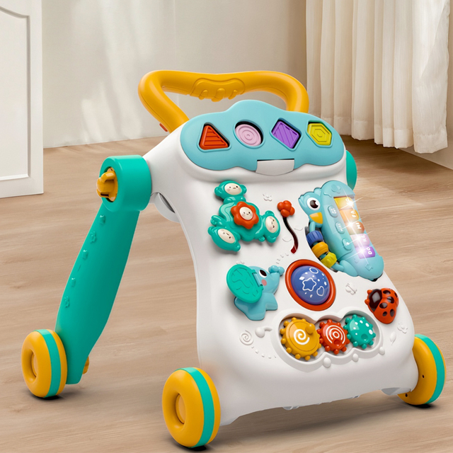 Summer Infants Toys Foldable Baby Walker, Adjustable Height Anti-Rollover Plastic Walker with Music, Lightweight Learning Walking Aid for Infants 0-6 Months, Supports up to 20KG