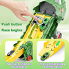 Dinosaur Transporter Truck Toy, Alloy Triceratops That Swallows Cars & Transforms into Race Track, Includes 2 Friction Toy Vehicles, Portable Playset Gift for Boys Ages 3-8