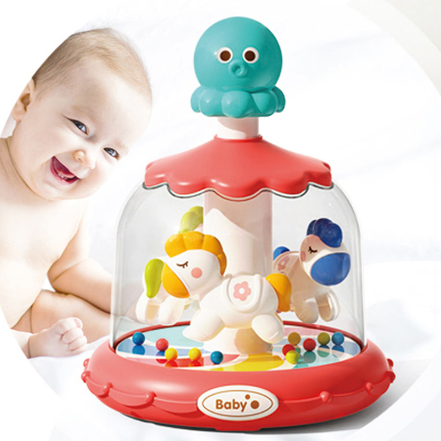 Press Rotate Toy Ring Toss Game Kids Bouncing Ball Pressing Carousel 3 in 1 Montessori Baby Educational Toys 1-3 Years