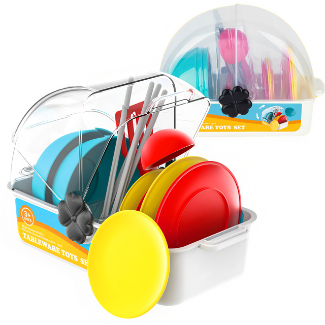 Children's Play Kitchen Utensils Dish Drainer Rack Realistic Pretend Play Kitchenware Toy Set,Plastic Tableware Simulation Kitchen Food Toys for Kids 3-6 Years, Gift for Boys Girls
