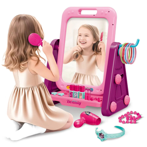 2026 New Arrival 2-in-1 Luxury Dressing Table & Learning Easel Toy for Girls, Makeup Vanity with Simulation Jewelry Cosmetics, Kids Pretend Play Set Birthday Gift Ages 3+