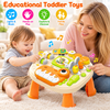 Dinosaur Piano Table for Toddlers 1-3, Electric Musical Baby Activity Learning Center with Lights & Sounds, Interactive Music Busy Board Educational Baby Toy Gift for Kids 1-3-5 Year