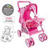 Pretend Play Doll Stroller for Girls | Pink Iron Frame Baby Doll Trolley with Adjustable Handle & Sunshade,