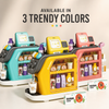 3-in-1 Kids Coffee Machine Toy Set with Cash Register Refrigerator Scanner Light Sound Kitchen Pretend Play Role Play Educational Gift for Boys Girls Toddlers