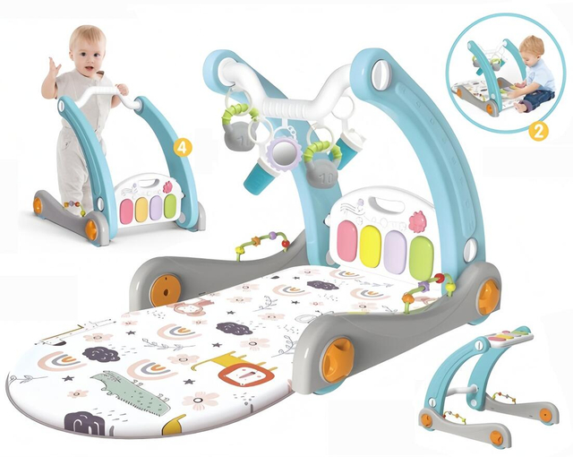 BBH5285963 4-in-1 Baby Activity Center, Baby Gym Play Mat with Learning Walker, Tummy Time Mat & Kick and Play Piano, Musical Infant Play Mat with Lights for Newborn 0-3-6-9-12 Month Boy Girl