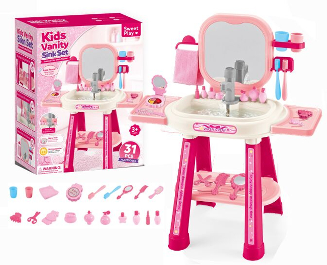 Kids Pretend Play Vanity Sikn Set Wash Station Toy Press Faucet for Water AJH5284633