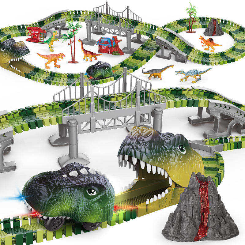 183Pcs Tracks Set Kids Construction Race Track Toy Educational Assemble Plastic Dinosaur Slot Car