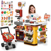 Kids Role Playing Toy Kit Simulate Supermarket Shopping Cart with Cash Register Scanner Candy Store Toy Play for Kids 