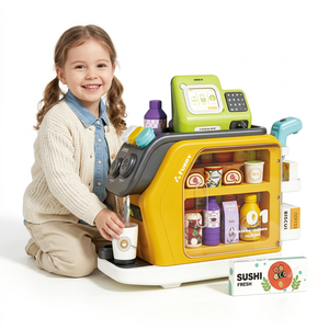 3-in-1 Kids Coffee Machine Toy Set with Cash Register Refrigerator Scanner Light Sound Kitchen Pretend Play Role Play Educational Gift for Boys Girls Toddlers