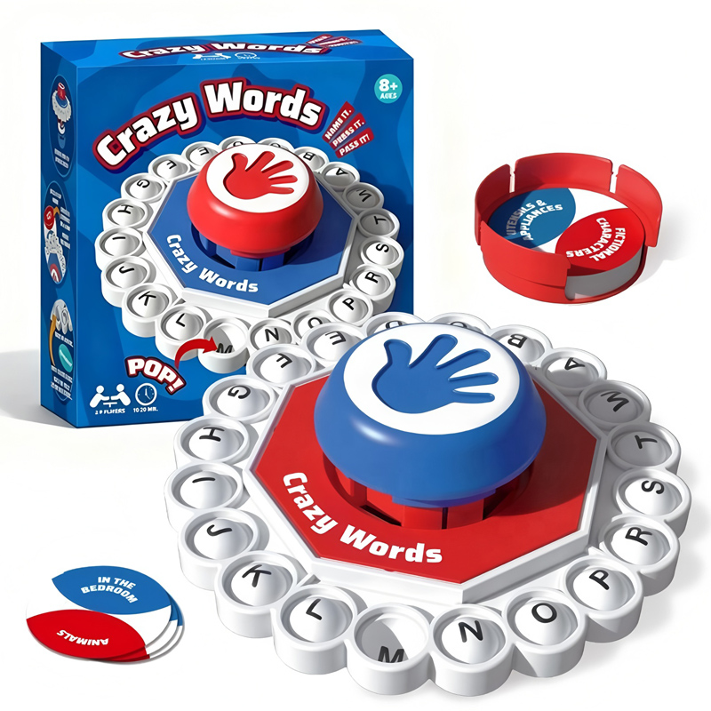 Crazy Words Party Game Toys, Quick Thinking Letter Pressing, Family Board Game, 2-8 Players, Ages 8+ Educational Toy