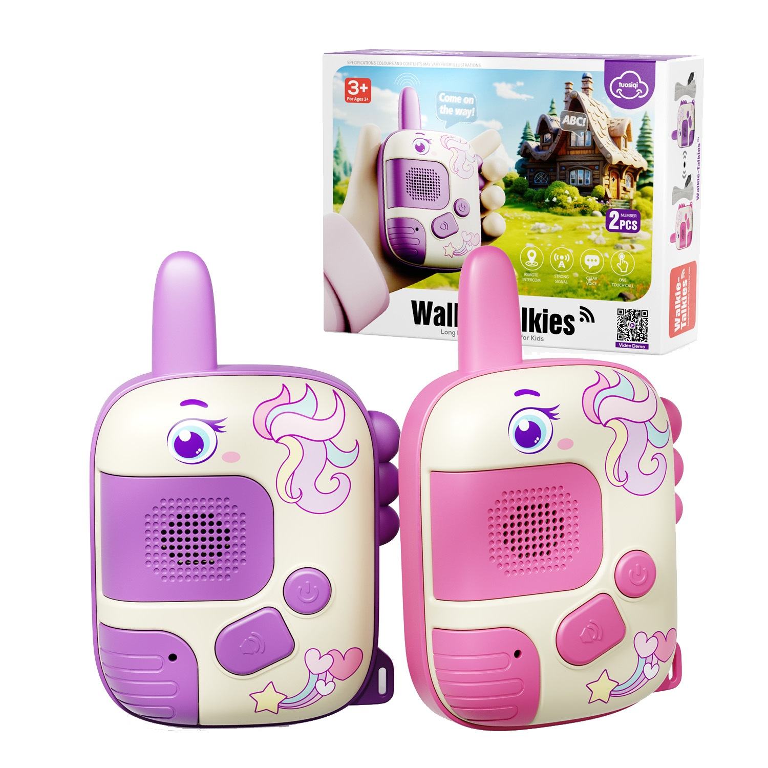 Kids Walkie Talkies Set of 2 Long Range 300m UHF Children Talky Toys Two Way Radio with Flashlight for Outdoor Play
