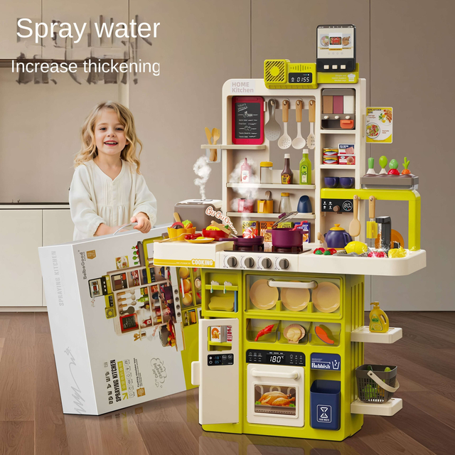 2026 New Luxury Home Simulation Kitchen Toy Set for Children, Baby Pretend Play Cutting Fruit & Cooking Scenes Playset, Educational Cooking Kitchen with Accessories, Birthday Gift for Kids Ages 3-8
