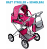 New Design Plastic ABS Baby Doll Stroller with Schoolbag Carry Cot Free Carriage Bag Large Combi Pram Simulation Doll Cart Accessory