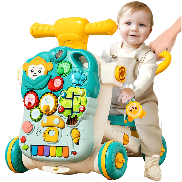 Wholesale Toys 4-in-1 Baby Walker with Wheels & Seat Infant Game Table & Push Car Toddler Activity Toy, Grow-with-Me Learning Center
