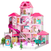 Beauenty Doll House Building Toys with Lights to Assemble Kitchen, Bedroom, Furniture, Garden, Dolls, Pink Play Dream Dollhouse for Girls, Girls Toddler DIY Ideas Gifts