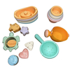 Wheat Straw Baby Bathing and Beach Toy Set with Stacking Cups Boats Animal Shapes and Bucket for Toddlers
