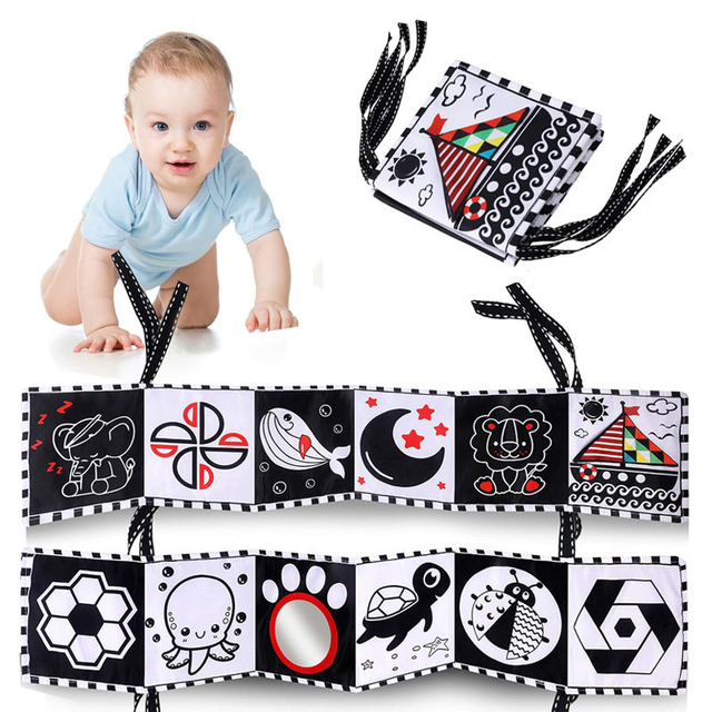 Early Educational Baby Books Toys High Contrast Black and White Books Non Toxic Fabric Touch and Feel Crinkle Cloth Books