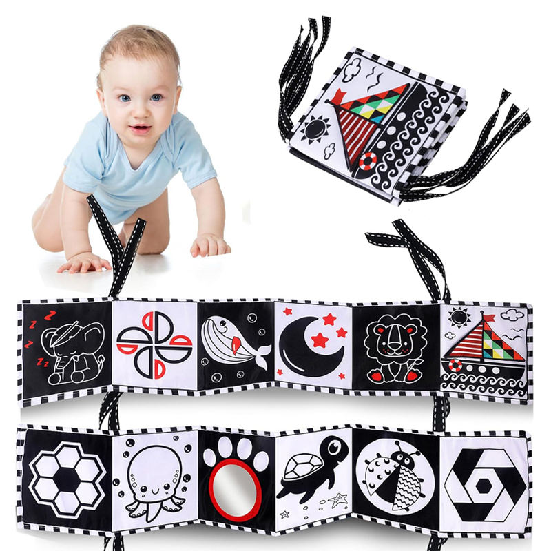 Early Educational Baby Books Toys High Contrast Black and White Books Non Toxic Fabric Touch and Feel Crinkle Cloth Books