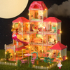 Beauenty Doll House Building Toys with Lights to Assemble Kitchen, Bedroom, Furniture, Garden, Dolls, Pink Play Dream Dollhouse for Girls, Girls Toddler DIY Ideas Gifts
