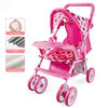 Pretend Play Doll Stroller for Girls | Pink Iron Frame Baby Doll Trolley with Adjustable Handle & Sunshade,