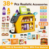 3-in-1 Kids Coffee Machine Toy Set with Cash Register Refrigerator Scanner Light Sound Kitchen Pretend Play Role Play Educational Gift for Boys Girls Toddlers