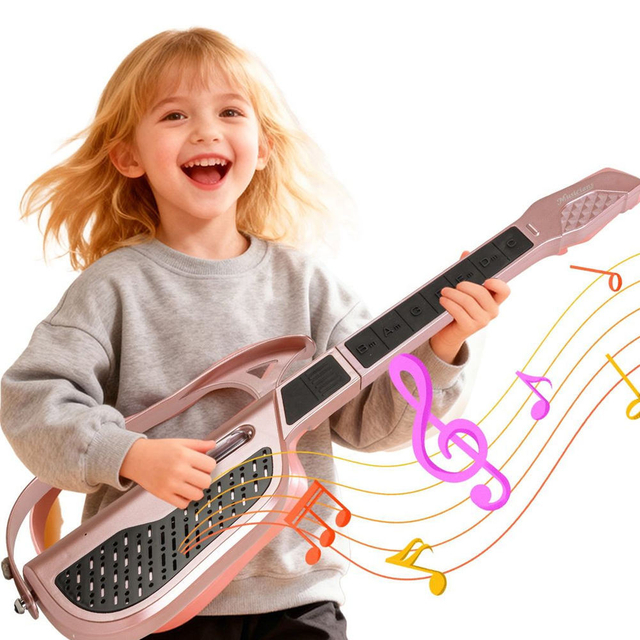 2026 Wholesale Children Toys Electric Guitar Toy Learning Educational Gifts Musical Cartoon Multifunctional Pink Toy Guitar