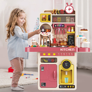 Pretend Play Kitchen Set for Kids 3+ 93 PCS Big Cooking Toy with Spray Water Egg Steamer Tableware, 96cm Multifunction Educational Kitchen Play Gift for Boys Girls