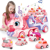 Unicorn Friction Power Vehicle Indoor Outdoor 5 in 1 Transporter Car Toys Lovely Cartoon Truck Toys for Kids Girls Gifts