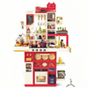 103cm Large Kids Kitchen Play Set, Pretend Cooking Toys with Realistic Lights & Sounds, Early Educational Role Play Toy for Toddlers Ages 3+ (Red/Yellow)