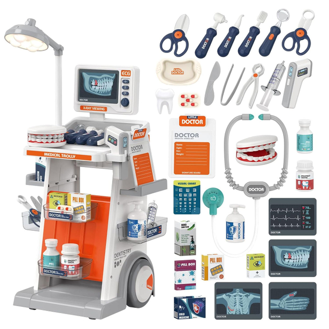 TOYSBASE Children Doctor Play Set for Kids Ages 3-7, ABS Plastic Medical Role Play Toy with Stethoscope, Medical Tools, Rolling Doctor Cart & Teeth Model, Pretend Play Educational Toy Gift for Boys 