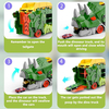 Dinosaur Transporter Truck Toy, Alloy Triceratops That Swallows Cars & Transforms into Race Track, Includes 2 Friction Toy Vehicles, Portable Playset Gift for Boys Ages 3-8