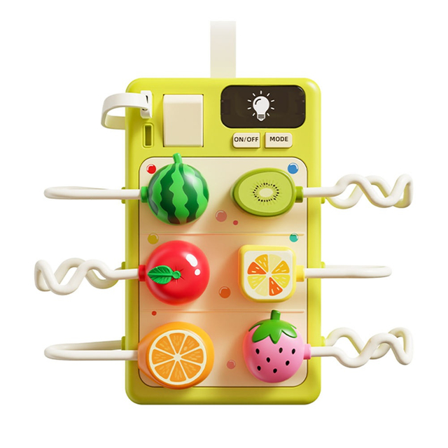 Montessori Busy Board for Toddlers, Sensory Light & Sound Fruit Power Strip Activity Toy, Fine Motor Skills Learning Travel Toy for Baby Kids 1 2 3 Year Old