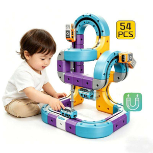 54Pcs Electric Race Track Toys for Boys Age 3-10, High Speed Future Themed Track Building Set, DIY Assembly Magnetic Flexible Tracks with Car, Kids Educational Construction Racing Gift