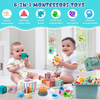 4 in 1 Pull String Stacking Blocks Sensory Shapes Storage Bin Infant Bath Time Montessori Educational Baby Toys Gifts 