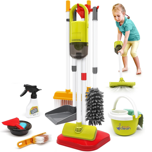 Girls Pretend Play Vacuum Cleaner Toy - Mini Cleaning Set Plastic Home Appliance Simulation Role Play Educational Toys for Preschool Kids Children Ages 3-8