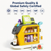 3-in-1 Kids Coffee Machine Toy Set with Cash Register Refrigerator Scanner Light Sound Kitchen Pretend Play Role Play Educational Gift for Boys Girls Toddlers