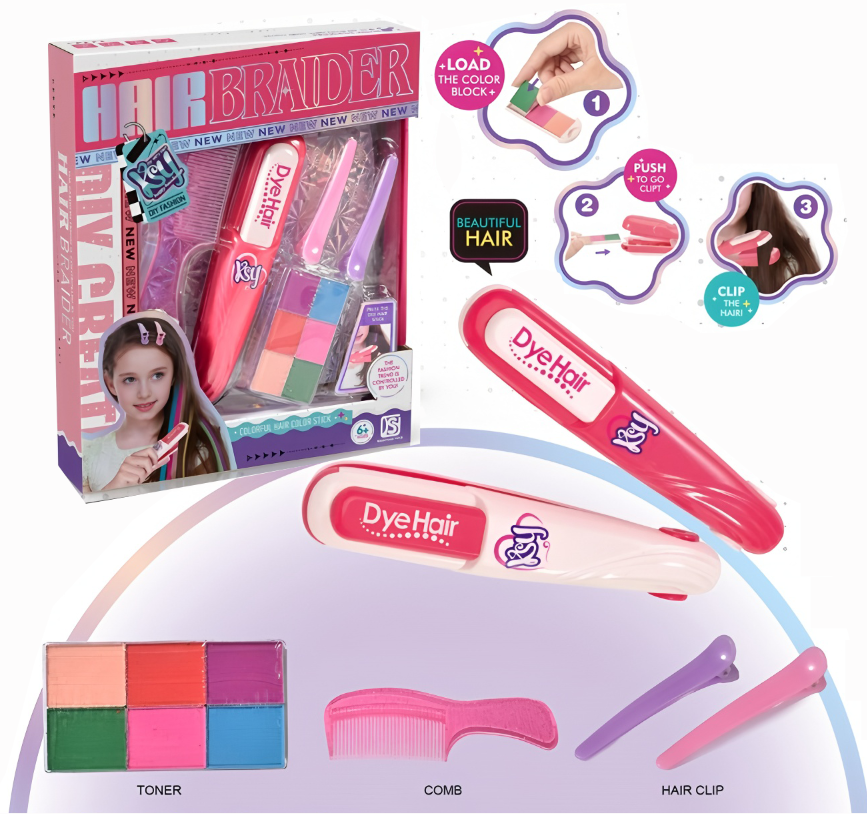 AJZ5283866 Children's Hair Color Dye Playhouse Body Dye Stick Hair Braider Washable Plastic Toys for Girls Pretend Makeup Toy 
