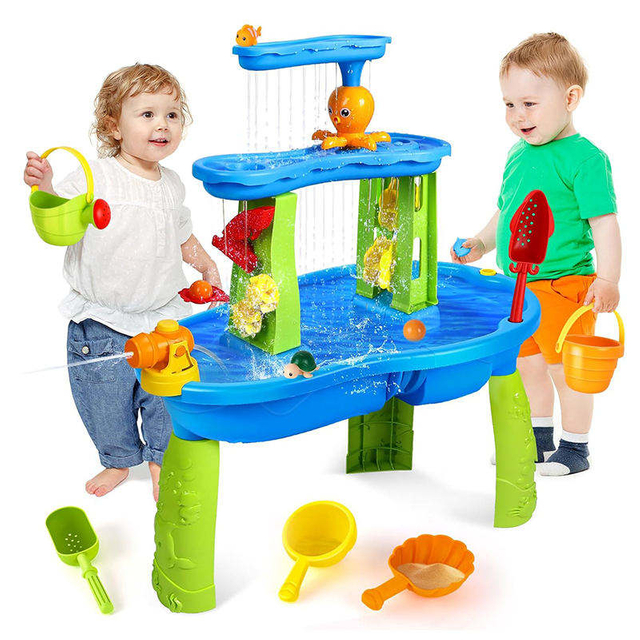 Summer Toys 3-Tier Kids Water Play Table with Rain Shower for Toddlers Boys Girls